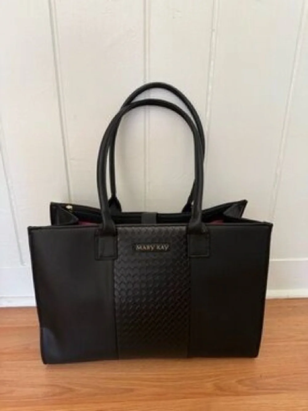 Mary Kay Black Woven-Center Leather Laptop Tote